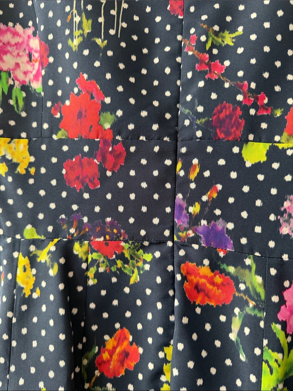 NWOT Oscar de la Renta Navy Floral Polka Dot Fit & Flare Dress - Picture 6 of 7